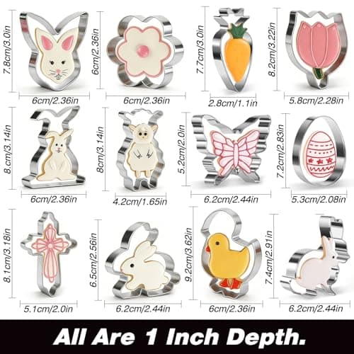 Easter Cookie Cutter Set, 12 Pieces Easter Bunny, Egg, Bunny Face, Lamb, Butterfly, Carrot, Chicken etc. Shapes, Metal Biscuit Molds for Spring/Holiday Baking - Thumbnail 2