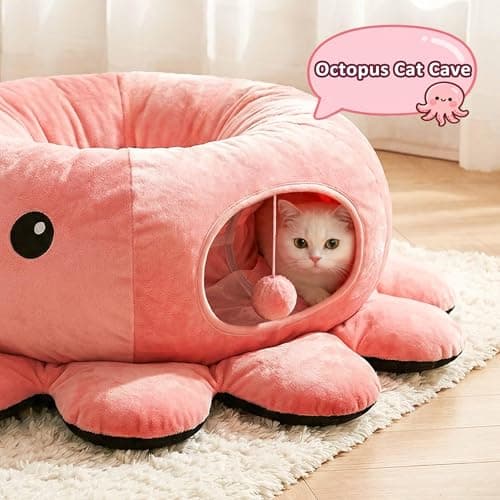 VIEFIN Cat Tunnel Bed with 20 Cat Toys, Collapsible Play Tunnel for Indoor Cats, Kitten Toys for Indoor Kittens, Octopus Shaped - Thumbnail 3