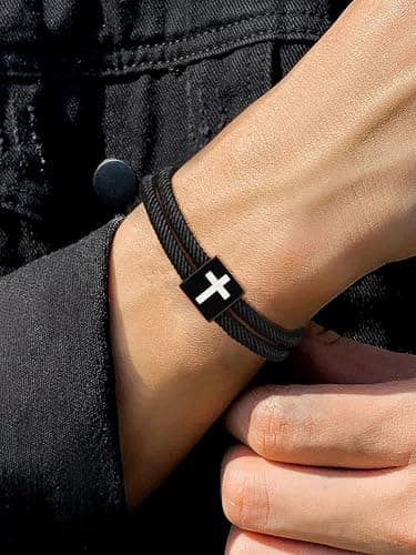 Sistble Easter Basket Stuffers for Teens, Easter Gifts Cross Bracelet Christian Gifts for Men Handmade Braided Rope Bracelet Psalm Bible Verse Jesus Communion Gift for Men Inspirational Jewelry - Thumbnail 4