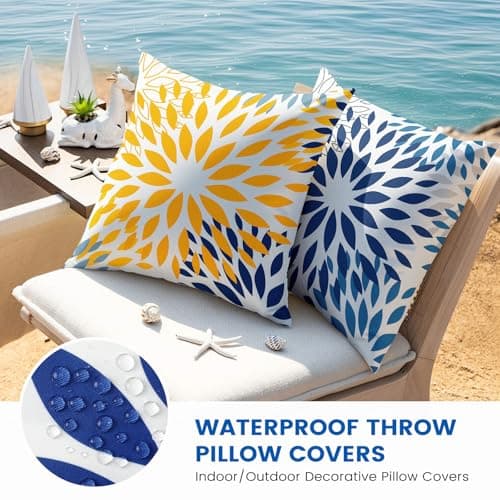 coclothy Outdoor Pillow Covers - Outdoor Pillow Covers 18x18 Waterproof PillowCovers for Patio Furniture Decorative Pillowcases Blue - Thumbnail 5