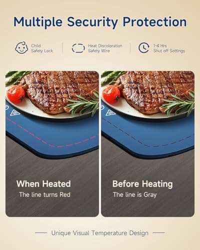 Warming Mat for Food, Food Warming Mat with 7 Temp Master Aadjustable Warming Tray, Thermochromic Line, Roll Up Buffet Hot Plates Heat Pad Full Sized Electrical - Thumbnail 4