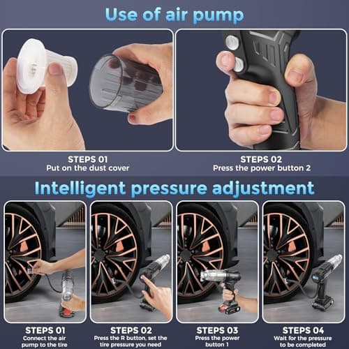 Car Vacuum Portable CordlessTire Inflator for Car 2in1, 40000Pa High Power Dust Buster, Rechargeable 2 Batteries Powered Vacuum Cleaner for Office Home Pet Hair Gifts for Husband Men Black - Thumbnail 4