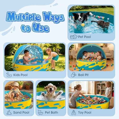Peradix Paddling Pool for Kids and Pets, 48in Portable Baby Pool with Canopy Non Inflatable & UV Protection, Toddlers Ball Pit and Kiddie Splash Toys for Backyard Beach Tent Easy Pop Up Outdoor - Thumbnail 3