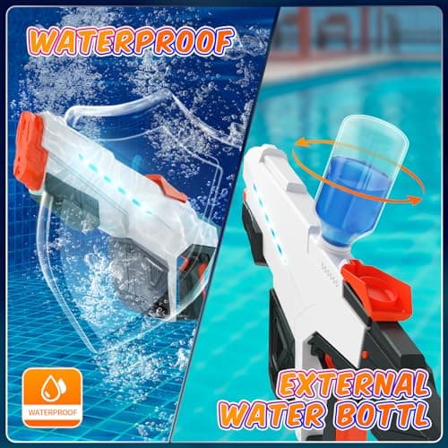 Skirfy Electric Water Gun for Adult Kids, Outdoor Automatic Water Suction Water Squirt Modular Battery, Larger Water Guns Summer Beach Swimming Pool Backyard Lawn Party Games（Grey） - Thumbnail 4
