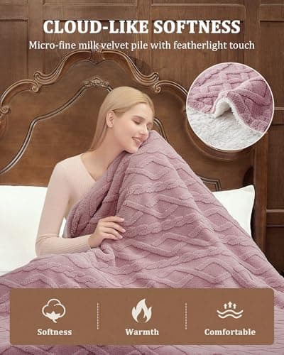 CAROMIO Electric Blanket Queen Size Dual Control - Thick Tufted Sherpa Heated Blanket Queen with 10 Heat Levels and 10 Time Settings, ETL Certified Fast Heating Blanket Queen Size 84"×90", Dusty Pink - Thumbnail 3