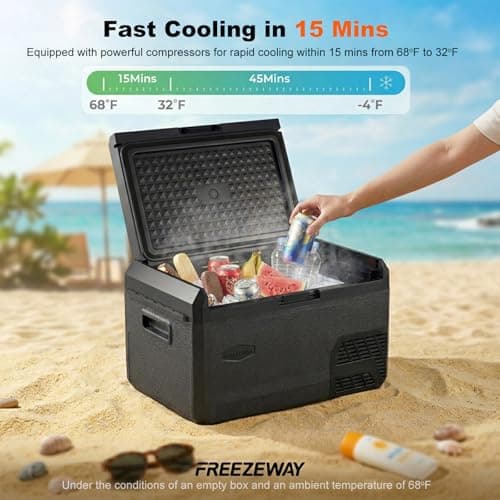 FreezeWay 12 Volt Car Refrigerator Fridge, 32QT Portable Refrigerator Car Fridge，Electric Cooler with Reversible Door, 12V Portable Freezer Cooler for Cars, Camping, Boating, Outdoor, Travel - Thumbnail 2