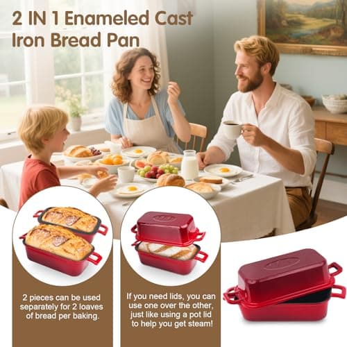Demine Bread Pan Enameled Cast Iron Loaf Pan with Lid, Bread Oven, Dutch Oven Loaf Cast Iron for Baking Homemade Sourdough Bread - Thumbnail 4