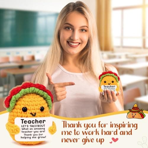 Teacher Valentine Easter Gifts Teacher Appreciation Week Thank You Going Away Farewell Gifts for Women Get Well Birthday Valetines Gift for Teachers Female Mini Cute Teacher Gift Positive Taco Crochet - Thumbnail 2