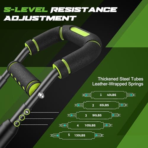 Vanlgs Twister Arm Trainer for Men, Chest Workout Equipment 5-Level Adjustable (40-130lb) with Ergonomic 27° Targets Biceps/Clip/Thigh, Portable Exerciser for Home Gym Travel Fitness, Green - Thumbnail 3