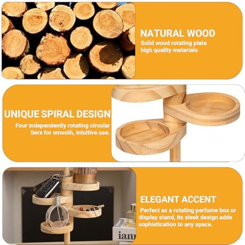 DegoCython Wooden Rotating Display Shelf, 4-Tier 360° Independent Rotating Spiral Organizer, Adjustable Jewelry Holder for Earrings Rings Necklaces - Thumbnail 3