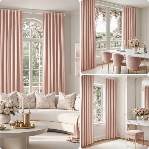 HOMEIDEAS 100% Blackout Faux Silk Blush Pink Curtains 52W x 84L 2 Panels - Thumbnail 2