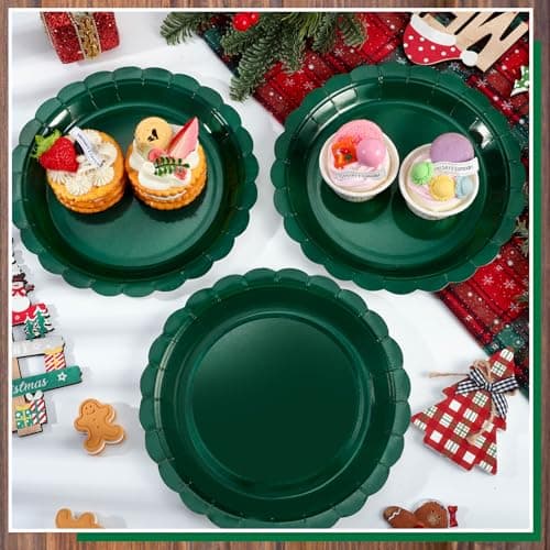 NatNarr 30 Pcs Dark Green Plates 9 Inch Scalloped Green Paper Plates Disposable Dessert Dinner Plate for Wedding, Master Party, Bridal Baby Shower - Thumbnail 4