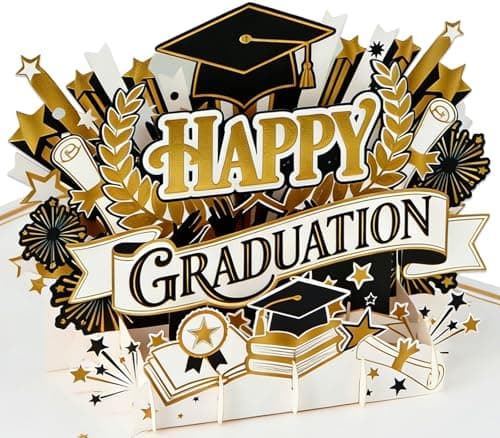 FaCraft 3D Pop Up Graduation Card 2026 - Handmade Premium Black & Gold Foil Congrats Grad Card with Writing Insert, Blank Insert, Envelope, 8x6 Graduation Greeting Cards for High School College
