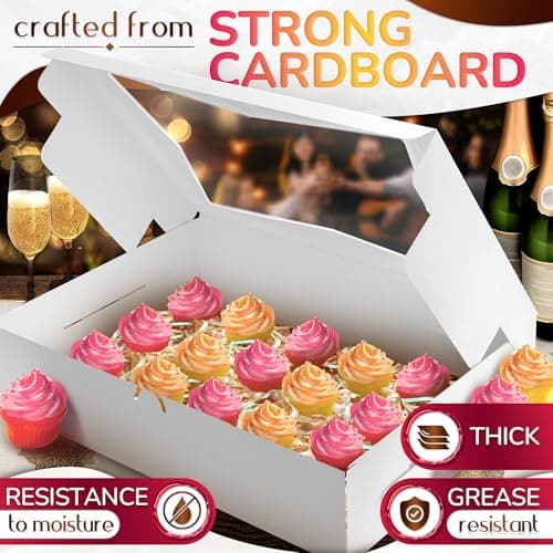 10 Pcs Cake Box with Window 19x14 – Rectangular Half Sheet Cake Box Glossy Finish – Bakery Boxes for Cakes, Cupcakes and Pastries – Cardboard Packaging for Transport, Storage and Dessert Presentation - Thumbnail 3