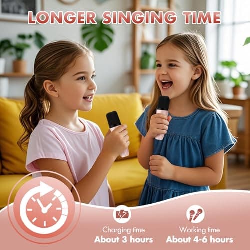 Mini Karaoke Machine Gifts for Kids Adults, Portable Karaoke Speaker with 2 Wireless Microphones, Kids Microphone with Speaker and LED Light, Birthday Gifts for Girls Boys 3-12+ Year Old (Pinkcolor) - Thumbnail 6