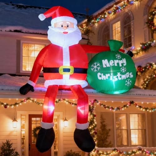 8 FT Christmas Inflatables Outdoor Decorations, Santa Claus with Gift Bag, LED Lighted Blow Up IP68 Weatherproof Sitting Santa Xmas Indoor Outdoor Decor for Yard Garden Lawn Mall Party Holiday - Image 1