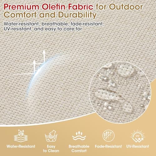 Domvaranique Outdoor Chair Cushion Set for Patio Furniture, 24 x 24 x 6 Extra Thick Deep Seat Patio Cushions, Olefin Back and Seat Cushion Replacement, Removable Cover, Ties and Handle, Beige - Thumbnail 5