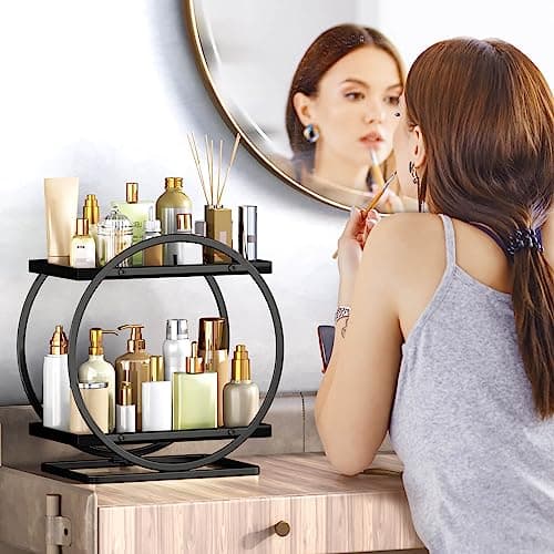 YIWANFW Bathroom Counter Organizer, Black Perfume Organizer for Dresser, 2 Tier Bathroom Organizer Countertop, Vanity Makeup Organizers, Skincare Display Tray for Bathroom Sink Storage - Thumbnail 2