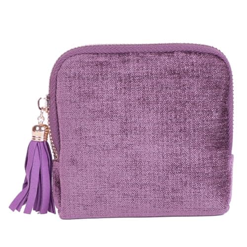 ASINGYER Travel Jewelry Storage Bag for Women, Velvet Portable Jewelry Organizer with Tassel Zipper, Small Pouches for Bracelets Necklaces Rings Earrings, Wedding Gift for Women (purple) - Image 1