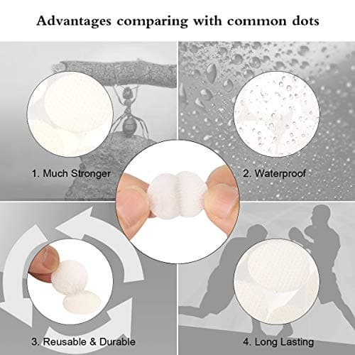 Self Adhesive Dots,1100pcs(550 Pairs) 0.59" Diameter Strong Sticky Back Hook Nylon, 15mm Loop Strips with Waterproof Glue Tapes, Perfect for School Classroom,Office, Home(White) - Thumbnail 3