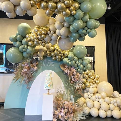 Sage Green Balloon Garland Arch Kit 155Pcs Avocado Green White Sand Gold Latex Balloons for Birthday Baby Shower Jungle Safari Party Decorations - Thumbnail 5