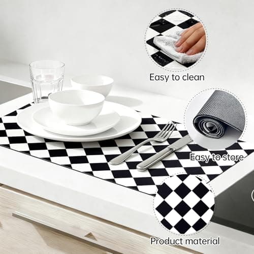 Checkered Dish Drying Mat for Kitchen Counter 24x16 Inch, Super Absorbent Microfiber Resistant Mat, Reusable Place Mats,Aesthetic Coffee Car Accessories,Office Desk Pad Protector,Kitchen Mat - Thumbnail 6