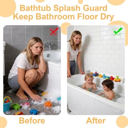 Bathtub Splash Guard, Silicon Bath Tub Toy Storage with Suction Cups, Water Splash and Spill Prevention Tub Edge Guard for Bathroom (White) - Thumbnail 3