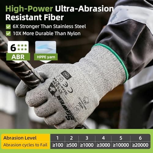 Schwer 6 Pairs ANSI A2 Cut Resistant Work Gloves with Certified Level 6 Ultra Abrasion Resistance, Safety Gloves with Grip for General Use, Construction, Gardening, Mechanic, 3D-Comfort, LT5636, L - Thumbnail 3