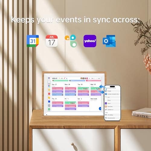 QUNUB 10.1 Inch Digital Calendar 2026 Chore Chart – Interactive Touchscreen Wall Planner, Smart Family Organizer for Family Schedules, Desktop and Wall Mountable, Woodgrain - Thumbnail 3