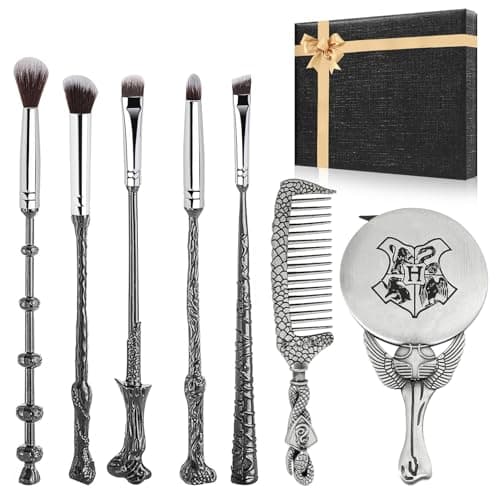 Harry Makeup Brushes Set with Mirror & Comb, Silver Potter Magical Gift Box for Women Girls, Christmas Birthday Gifts for Kids, Eye Shadow Eyeliner Blending Lip Brush - Image 1