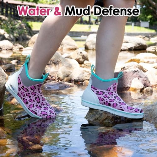 Kalkal Women's Deck Boots, Waterproof Ankle Rain Boots Fishing Boots with High Traction, Women's Rubber Boots For Gardening Fishing Boating Camping - Thumbnail 2