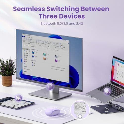TECKNET Bluetooth Wireless Mouse (BT5.0/3.0 & 2.4G) Silent Click Compact and Portable USB Cordless Optical Computer Mice,Bluetooth Mouse for Laptop Computer Notebook PC,Purple - Thumbnail 2