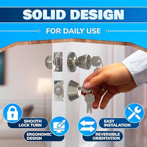 Set of 2 Mobile Home Door Knobs – Includes Keyed Entry Lock & Interior Knob, Rust-Proof 304 Stainless Steel, Copper & Iron Alloy, Mobile Home Exterior Door Knobs – Smooth-Turn Lock & Easy Installation - Thumbnail 4