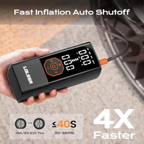 Tire Inflator Portable Air Compressor Air Pump for Car Tires Cordless Electric 180PS for Car, Motorcycle, Bike, Ball, with Tire Gauge Pressure-Black - Thumbnail 4