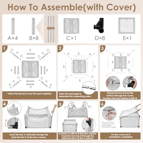 EHEYCIGA 42x42x26 Inches Puppy Playpen with Top Cover for Dogs & Cats Indoor or Outdoor - Dog Playpen with Door, Dog Fence for Small Animal with Heavy-Duty Oxford & Steel Frame, Sliver Grey - Thumbnail 5