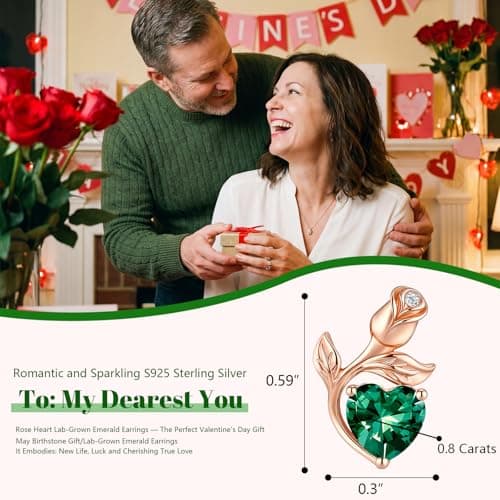 JACUPO Rose Heart Necklace Earrings Bracelet Set Moissanite/Lab-Grown Sapphire/Ruby Options S925 Silver Plated 18K White Gold Engraved I LOVE YOU Ideal for Mother's Day Proposal Gift for Girlfriend Wife (Necklace 1.2CT / Earrings 0.8CT) - Thumbnail 4