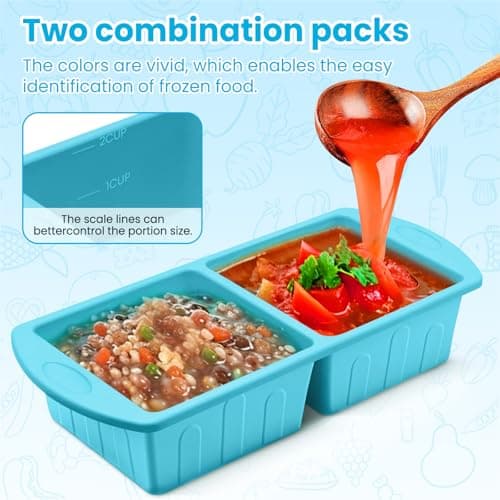 2 Pack Silicone Freezer Trays With Lid For Easy Storage Silicone Soup Freezer Molds 2 Cup ，Perfect For ice cube tray Freezing Broth Sauces Store Leftovers , Leakproof, Easy Release Dishwasher Safe - Thumbnail 2