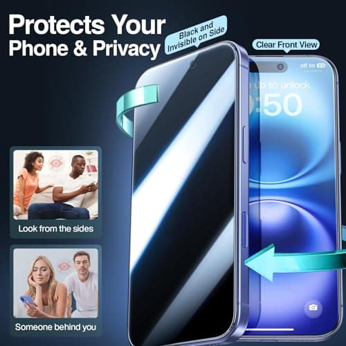 SMARTDEVIL 2 Pack for iPhone 16 Privacy Screen Protector, Military-Grade Shatterproof Protection, 9H Hardness, Anti-Spy Privacy Tempered Glass, Easy Installation - Thumbnail 3