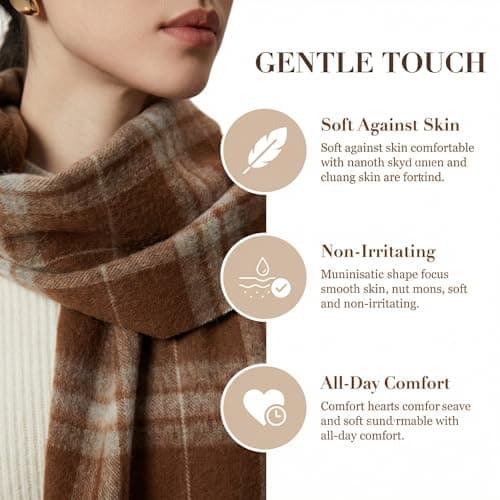BSHITWO Soft Plaid Scarf for Women, Warm Wool Blend Tassel Scarf, Year Round Cozy Daily Wrap Shawl, Indoor Lounge Accessory, Ideal Gift for Women, Coffee Candy - Thumbnail 2