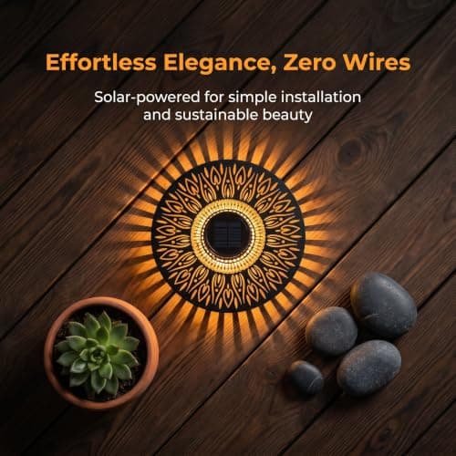 CustomCuddle New Upgrade Solar Mandala Light, Life Wheel Solar Projection Lights Outdoor Waterproof Metal Fence Lights for Yard, Wall, Garden, Patio, Backyard Decoration, Warm Light, 4 Pack - Thumbnail 2