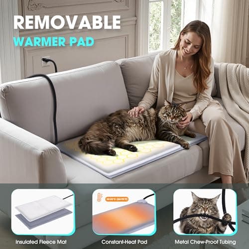 Weatherproof Heated Cat House for Outside with Heating Pad, Elevated Feet Outdoor Cat House, Expanded Canopy Warm Cats Shelter, Heating Pet Beds for Feral or Stray Cats in Winter (Warm Grey, Heated) - Thumbnail 2