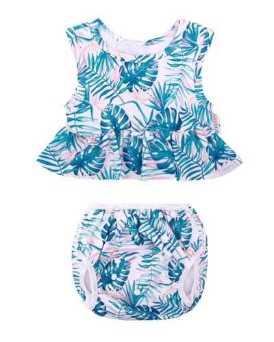 ALVABABY Toddler Baby Girls Swimsuit,Infant Bathing Sleeveless Bikini,Swimwear Two-Piece Skirt,Baby Adjustable Reusable Swim Diaper with Matching Shirt 3T ZSWT15 - Image 1
