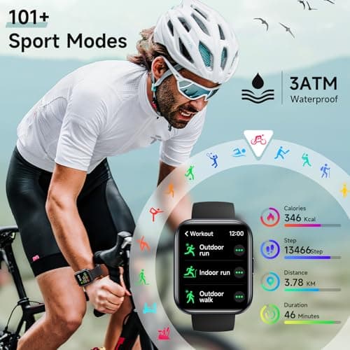 Smart Watch for Men Women, 1.8" Fitness Tracker for Android & iPhone, Answer/Make Calls, Alexa Built-in, Heart Rate/Sleep/SpO2 Monitor Smartwatch, IP68 Waterproof Watches 101+ Sport Modes, 2 Bands - Thumbnail 5