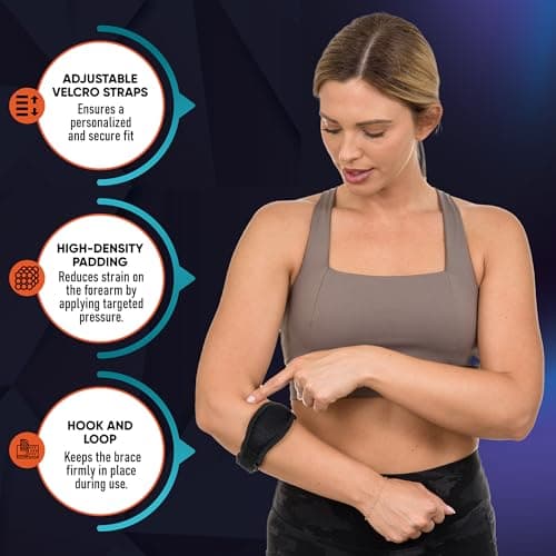 PhysFlex 2-Pack Elbow Brace for Men & Women, Adjustable Tennis & Golfer's Elbow Support Strap for Tendonitis Pain Relief - Compression Pad for Arm, Forearm, Tendon Pain Relief (Blue) - Thumbnail 6