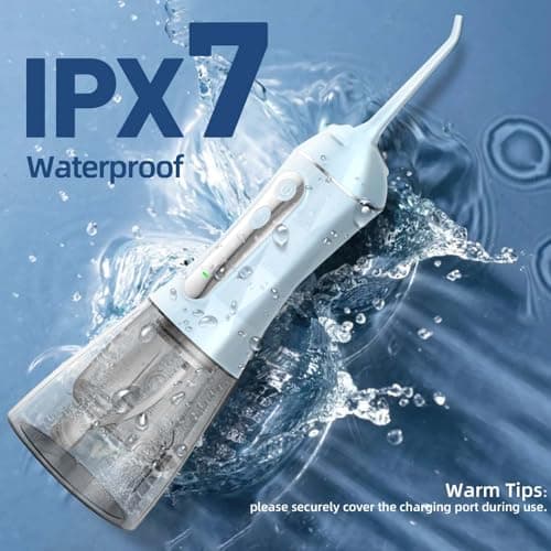 Water Dental Flosser Pick for Teeth Portable Oral Irrigator Rechargeable Travel Irrigation Cleaner 320ML Electric Flossing, IPX8 Waterproof, Waterproof Flossing Cleaning Picks for Home Travel (Blue) - Thumbnail 6