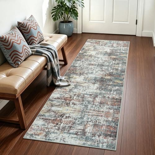 RUGVIGO 2x6 Runner Rug Non-Slip Washable, Red Runners for Hallway Kitchen Entryway Indoor, Soft Neutral Abstract Modern Farmhouse Carpet for Bedroom Laundry Room Decor - Image 1