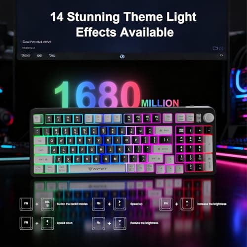 NPET Gaming Keyboard and Mouse Wireless with Tri-Mode, 98 Keys RGB Keyboard with Knob and Gaming Mouse, 12 Multimedia Keys for Wins, PC, Computer, Ideal for Gamer - Thumbnail 5