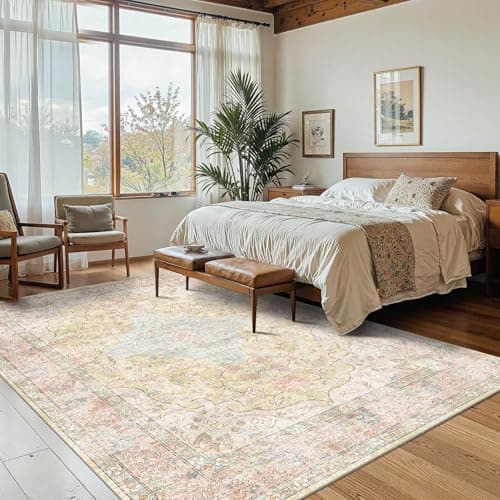 OHWPEAT 4x6 Area Rugs for Living Room, Bedroom, Small Washable Orange Rugs, Entryway Non Slip Rug, Neutral Floral Vintage Boho Soft Indoor Carpet for Nursery, Bathroom, Office - Thumbnail 3