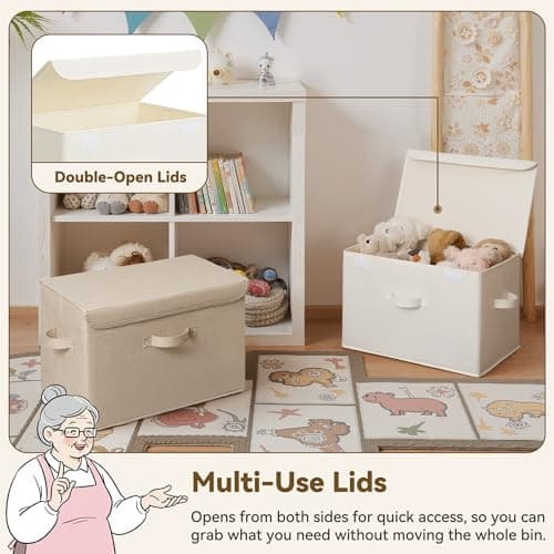 GRANNY SAYS Closet Storage Bins, Decorative Storage Boxes with Lids, Clothes Organizing Bins, Lidded Baskets for Toys, Clothing, Extra Large, Ivory White&Khaki, 2-Pack - Thumbnail 4