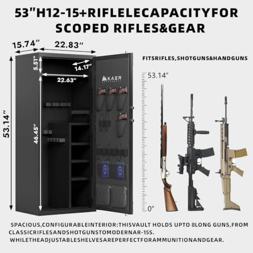 KAER Biometric Gun Safe 18-20 Gun Safe for Rifle and Pistols with Removable Racks Pistol Pouches Adjustable Shelves Large Rifle Safe for Home Defense Hunting Enthusiasts for AR-15 Rifle Shotguns - Thumbnail 2